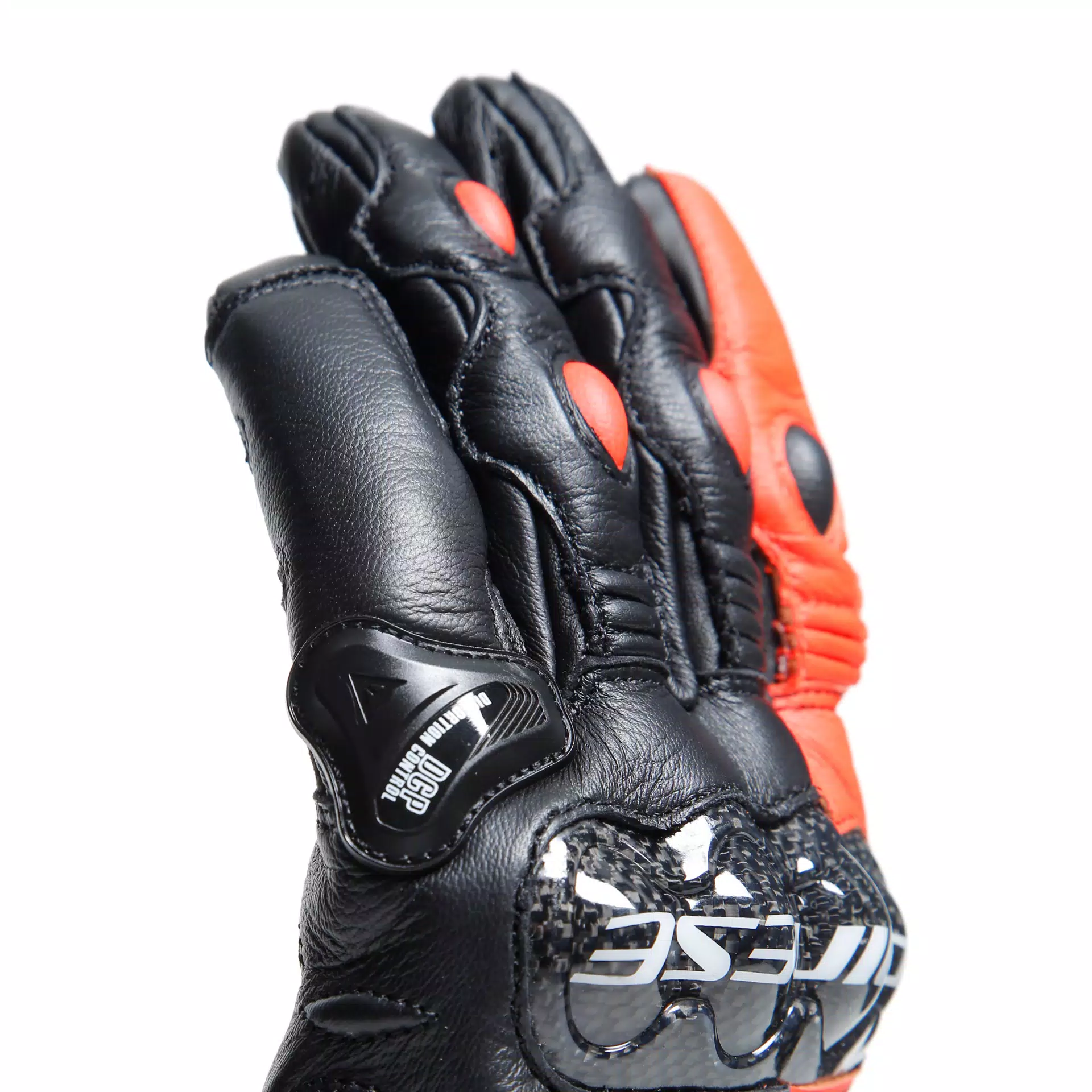 CARBON 4 - MEN'S MOTORCYCLE SHORT LEATHER GLOVES | BLACK/FLUO-RED