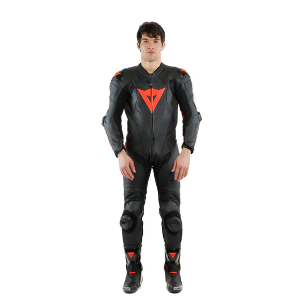 LAGUNA SECA 5 1PC LEATHER SUIT PERF. BLACK/FLUO-RED- Leather Suits