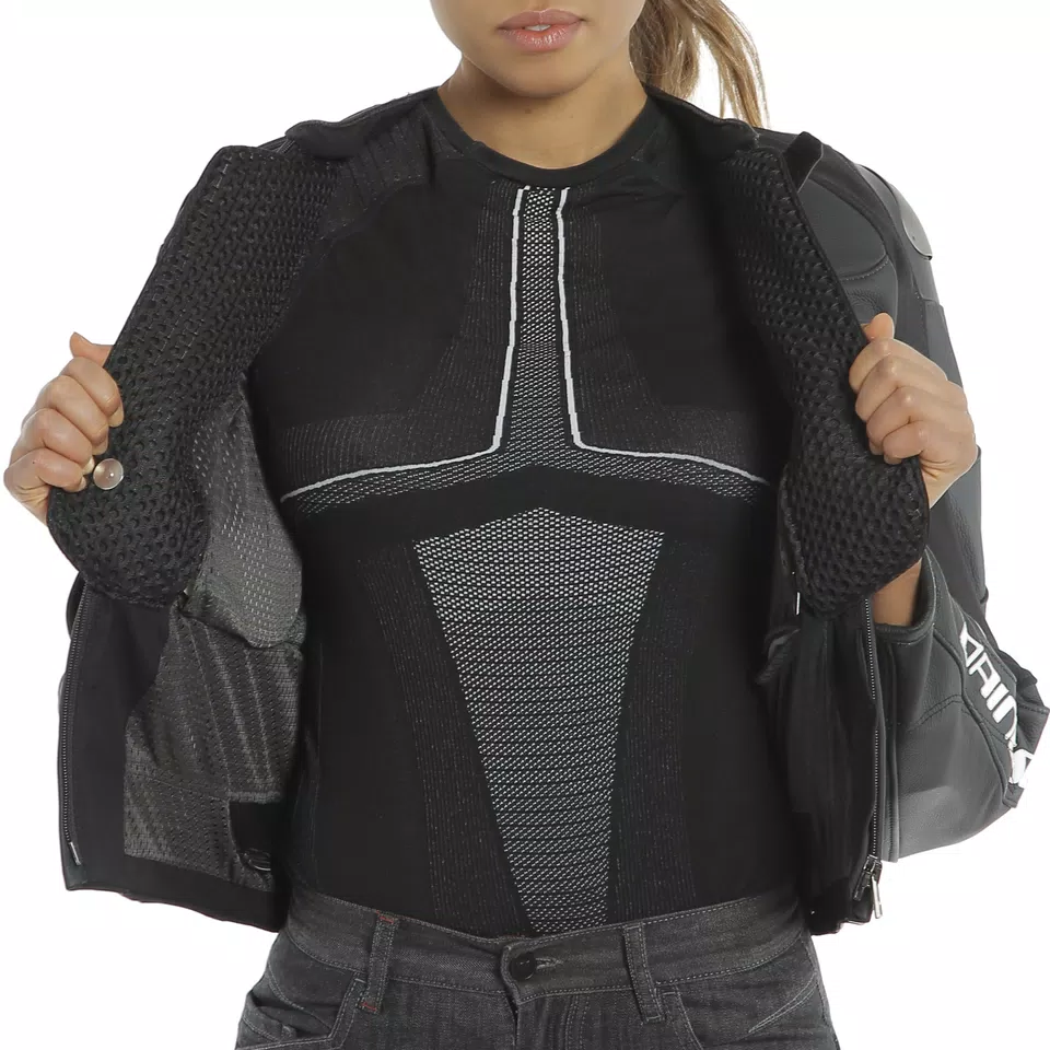RACING 3 D-AIR LADY LEATHER JACKET - BLACK-MATT/BLACK-MATT/PEARL-WHITE - 5