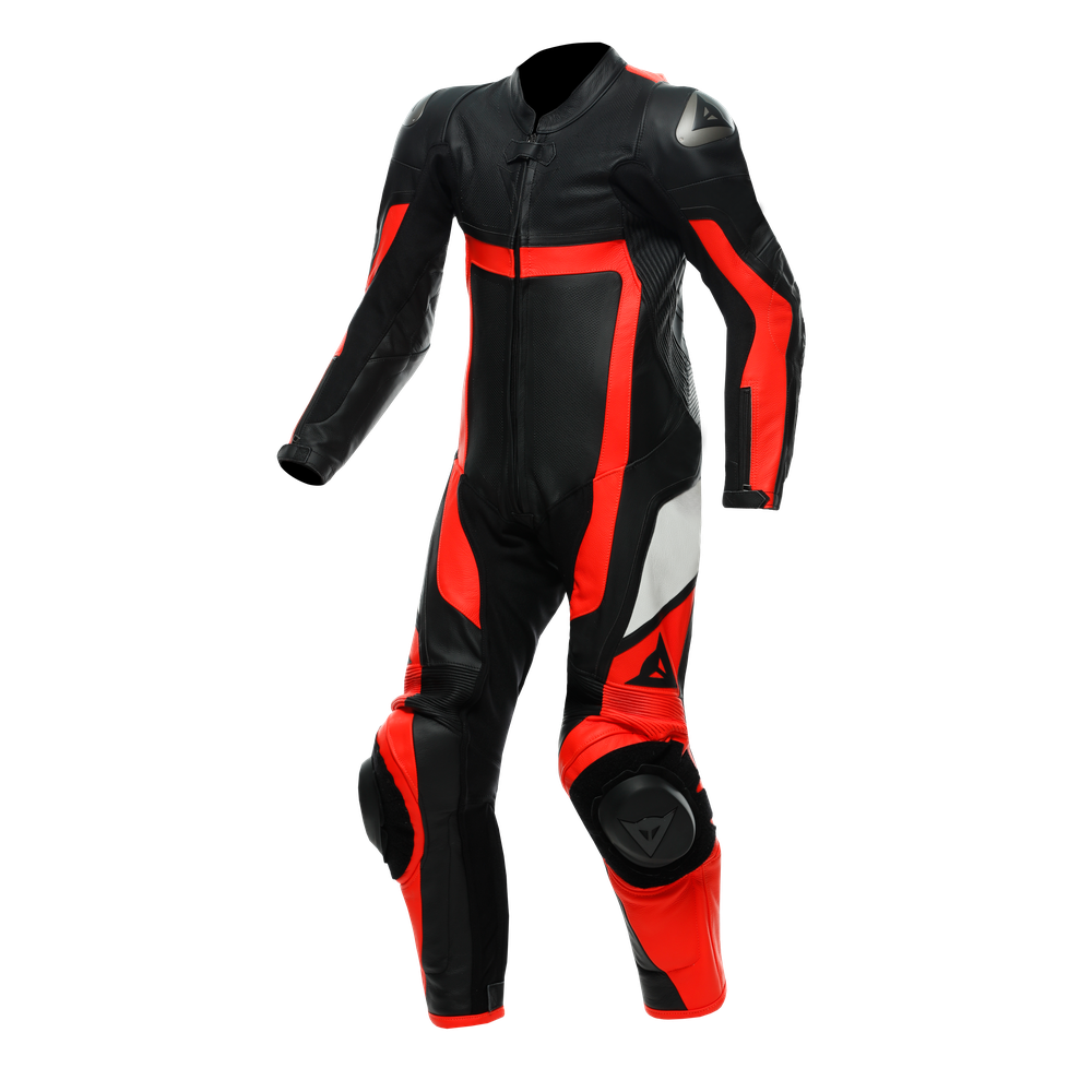 gen-z-junior-leather-1pc-suit-perf-black-fluo-red-black image number 0