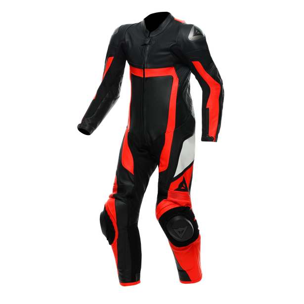 gen-z-junior-leather-1pc-suit-perf-black-fluo-red-black image number 0