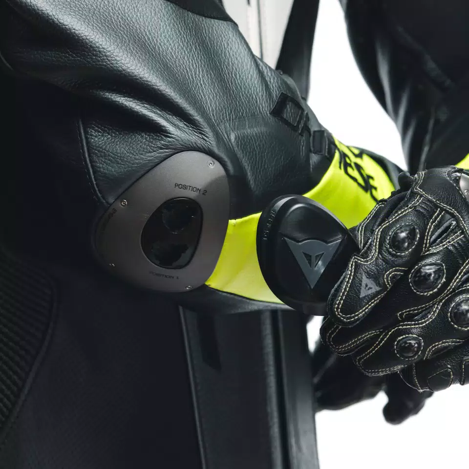 MISANO 3 D-AIR® - MEN'S 1-PIECE MOTORCYCLE PERFORATED LEATHER SUIT WITH AIRBAG - BLACK/ANTHRACITE/FLUO-YELLOW - 15