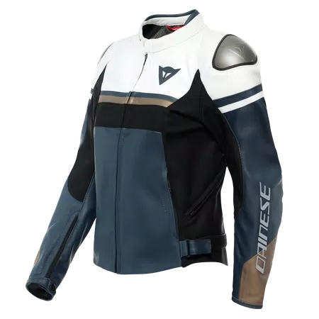 RAPIDA - DAMES MOTORFIETS LEREN JAS - BLACK-IRIS/WHITE/TIBETAN-PLATINUM - 1