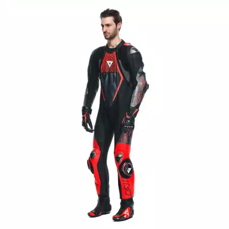 AUDAX D-ZIP 1PC PERF. LEATHER SUIT - BLACK/RED-FLUO/ANTHRACITE - 4
