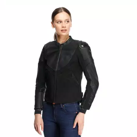 IPERATTIVA - CHAQUETA MOTO EN PIEL Y TEJIDO MUJER - BLACK/BLACK - 5