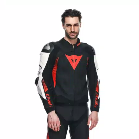 SUPER SPEED 4 - MEN PERFORATED LEATHER MOTORCYCLE JACKET - BLACK-MATT/WHITE/FLUO-RED - 5