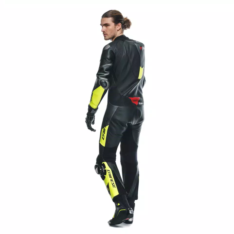 MISANO 3 D-AIR® - MEN'S 1-PIECE MOTORCYCLE PERFORATED LEATHER SUIT WITH AIRBAG - BLACK/ANTHRACITE/FLUO-YELLOW - 6