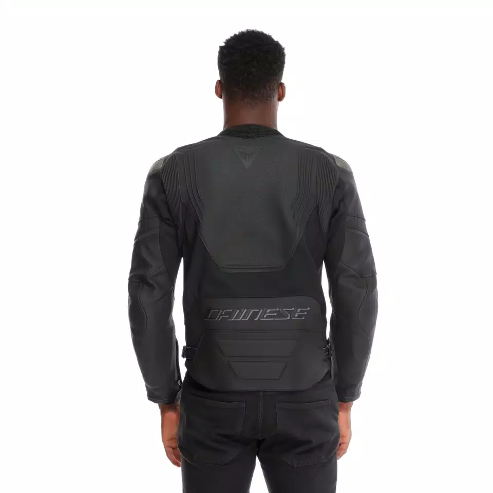 RACING 5 - MEN PERFORATED LEATHER MOTORCYCLE JACKET - BLACK/BLACK/BLACK - 5