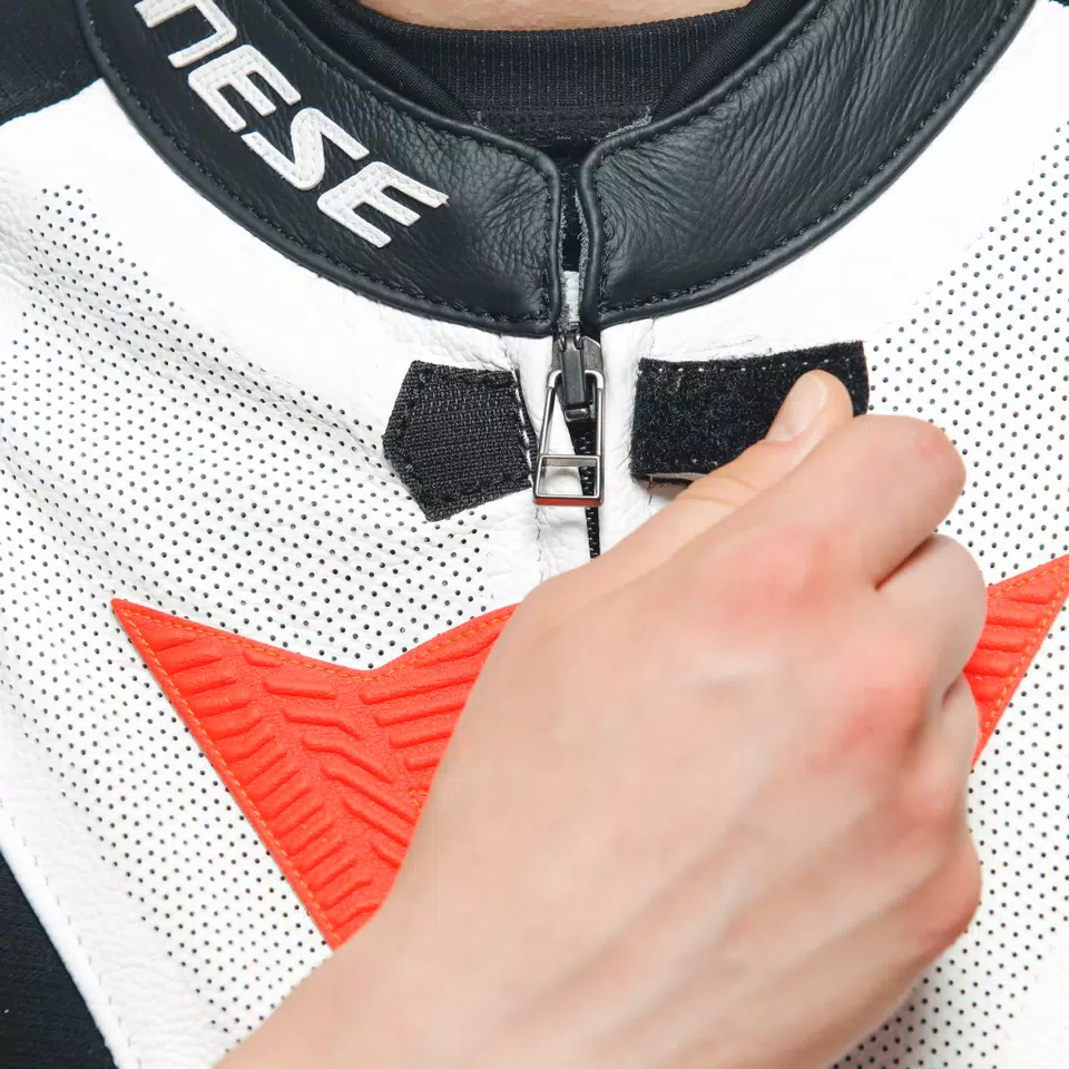 GROBNIK - WOMEN'S 1-PIECE MOTORCYCLE PERFORATED LEATHER SUIT - BLACK/WHITE/FLUO-RED - 16