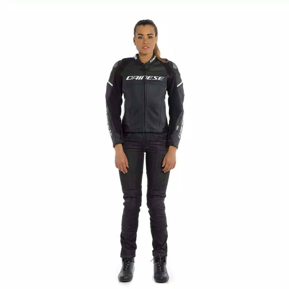 RACING 3 D-AIR LADY LEATHER JACKET - BLACK-MATT/BLACK-MATT/PEARL-WHITE - 13