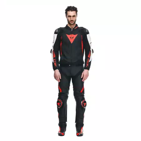SUPER SPEED 4 - MEN PERFORATED LEATHER MOTORCYCLE JACKET - BLACK-MATT/WHITE/FLUO-RED - 3