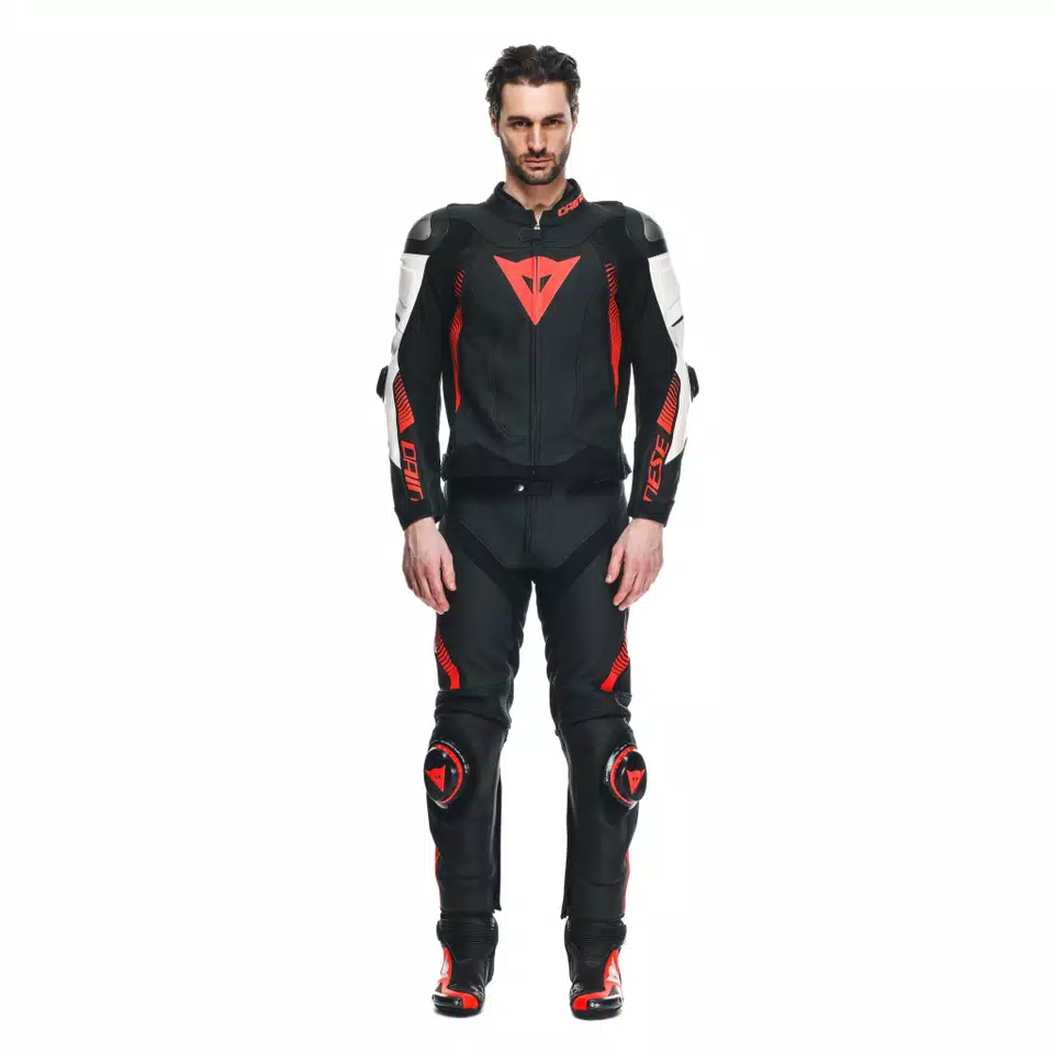 SUPER SPEED 4 - MEN'S MOTORCYCLE PERFORATED LEATHER JACKET - BLACK-MATT/WHITE/FLUO-RED - 3
