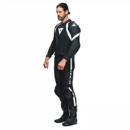 AVRO 4 - HEREN 2-DELIG MOTORFIETS LEREN PAK (KORT/LANG) - BLACK-MATT/BLACK-MATT/WHITE - 4