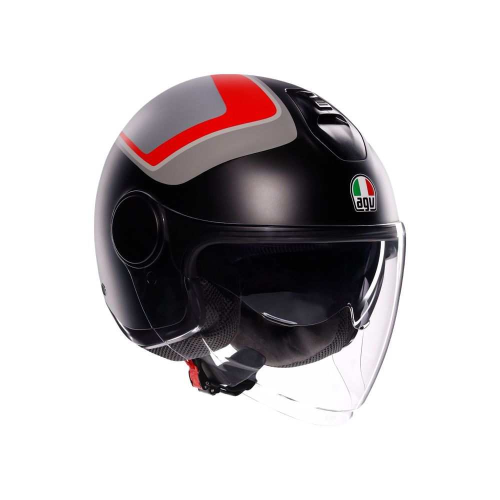eteres-scaglieri-matt-grey-red-motorbike-open-face-helmet-e2206 image number 0