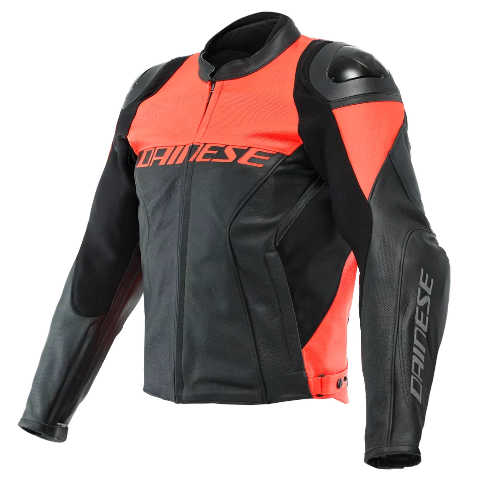 RACING 4 LEATHER JACKET PERF. BLACK FLUO RED Dainese
