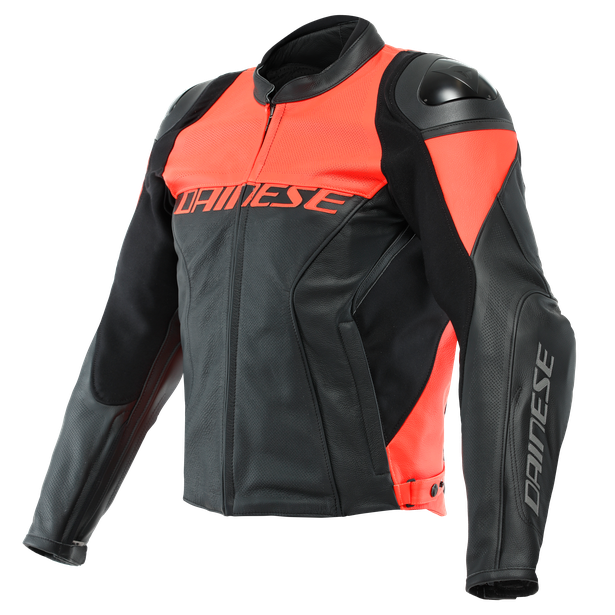 racing-4-giacca-moto-in-pelle-perforata-uomo-black-fluo-red image number 0