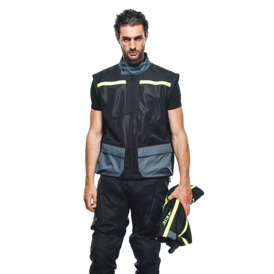 OUTLAW TEX - MEN'S SUMMER MOTORCYCLE JACKET IN FABRIC - BLACK/BLACK/EBONY/FLUO-YELLOW - 15
