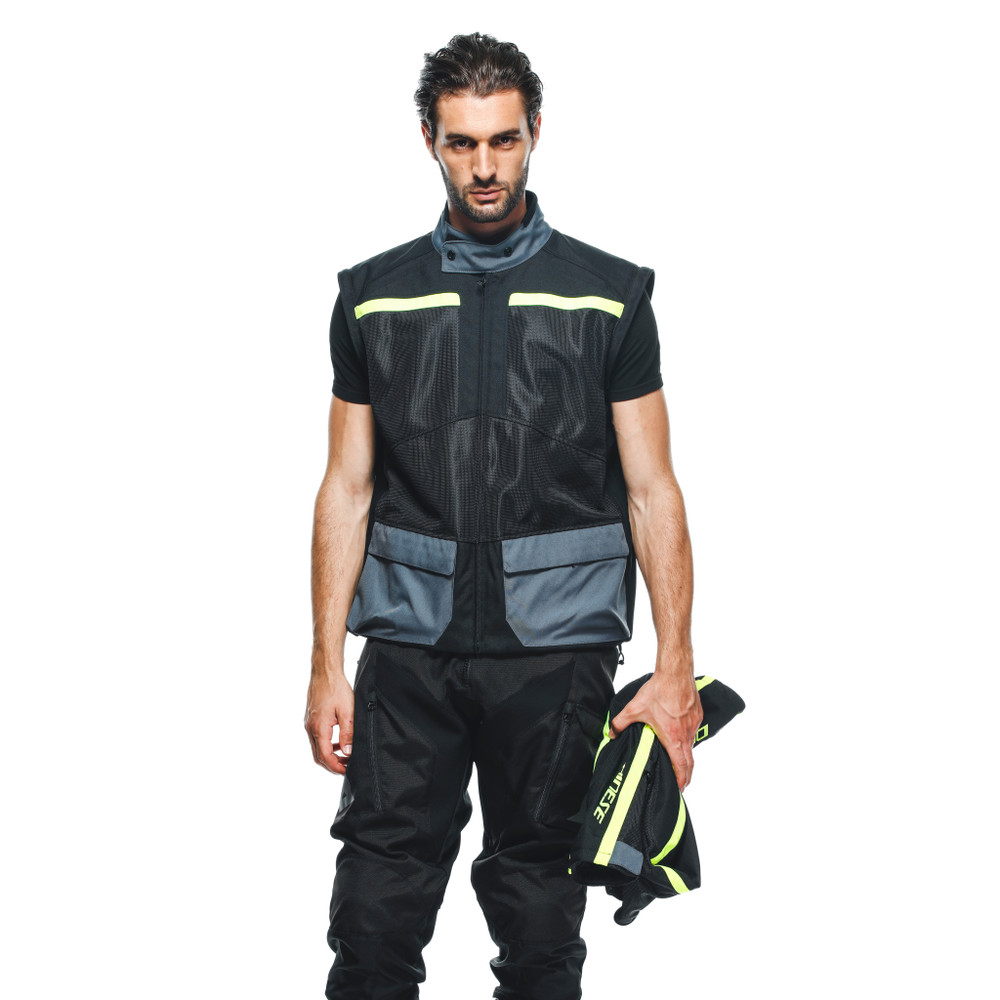 outlaw-tex-giacca-moto-estiva-in-tessuto-uomo-black-black-ebony-fluo-yellow image number 14