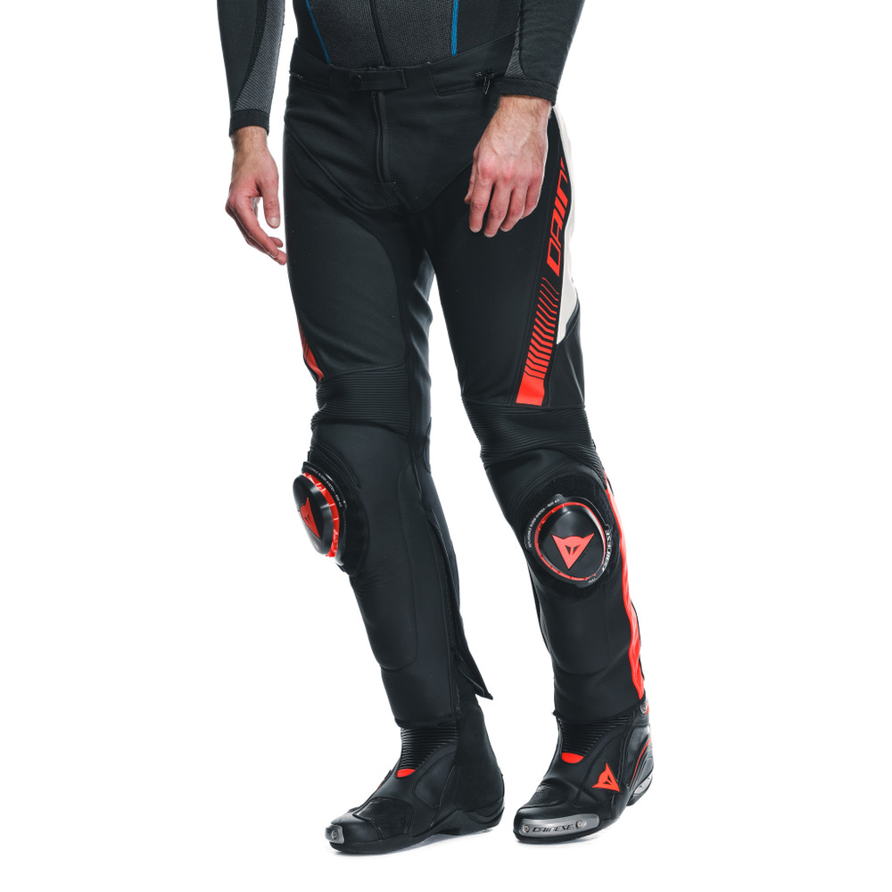 super-speed-men-leather-motorcycle-pants-black-white-red-fluo image number 6