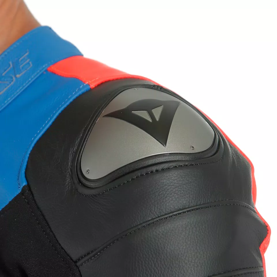 ASSEN 2 1 PC. PERF. LEATHER SUIT - BLACK/LIGHT-BLUE/FLUO-RED - 6