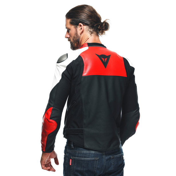 sportiva-giacca-moto-in-pelle-uomo-black-matt-lava-red-white image number 5