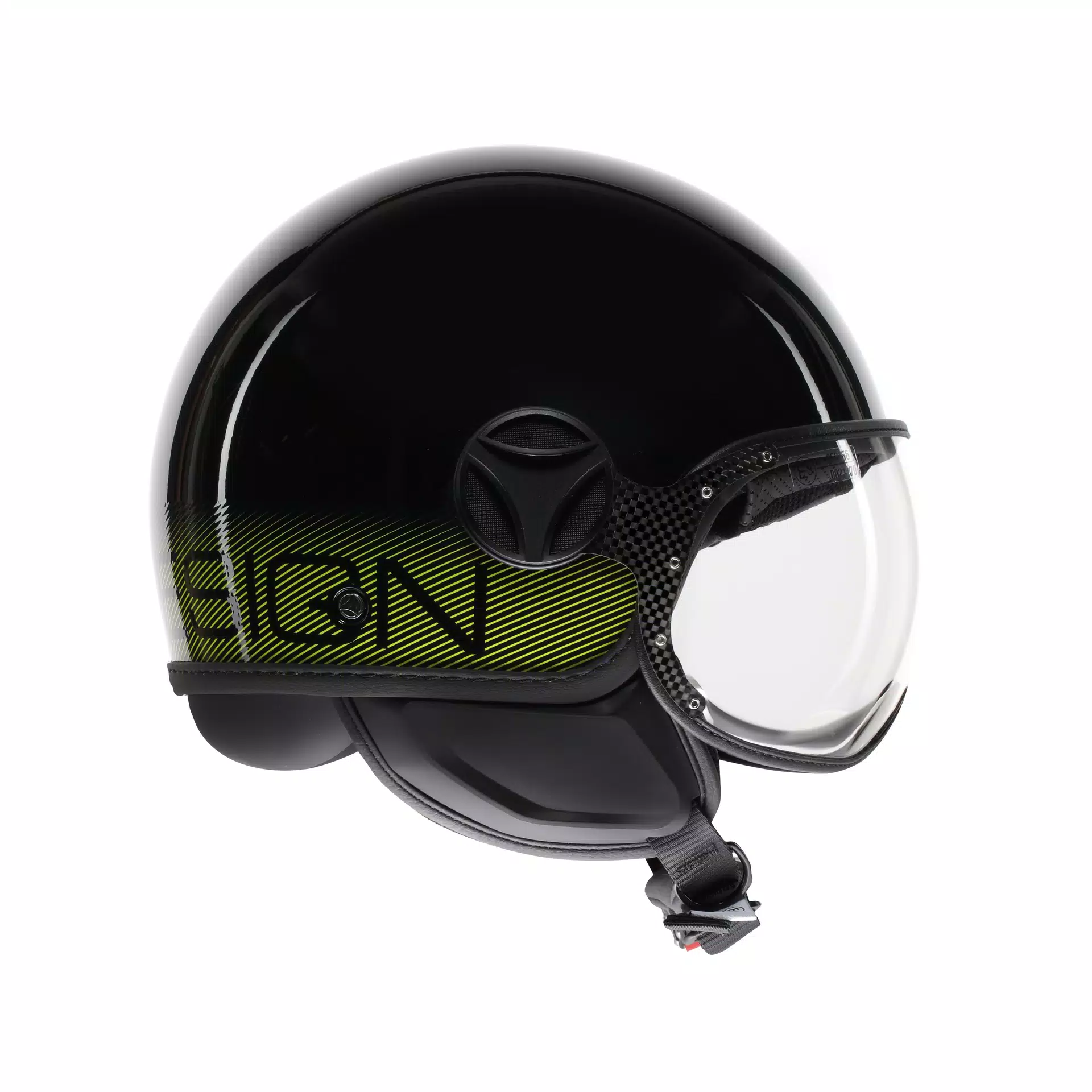 MOMODESIGN FGTR CLASSIC STRIPES BLACK / YELLOW FLUO - JET HELMET WITH VISOR E2206