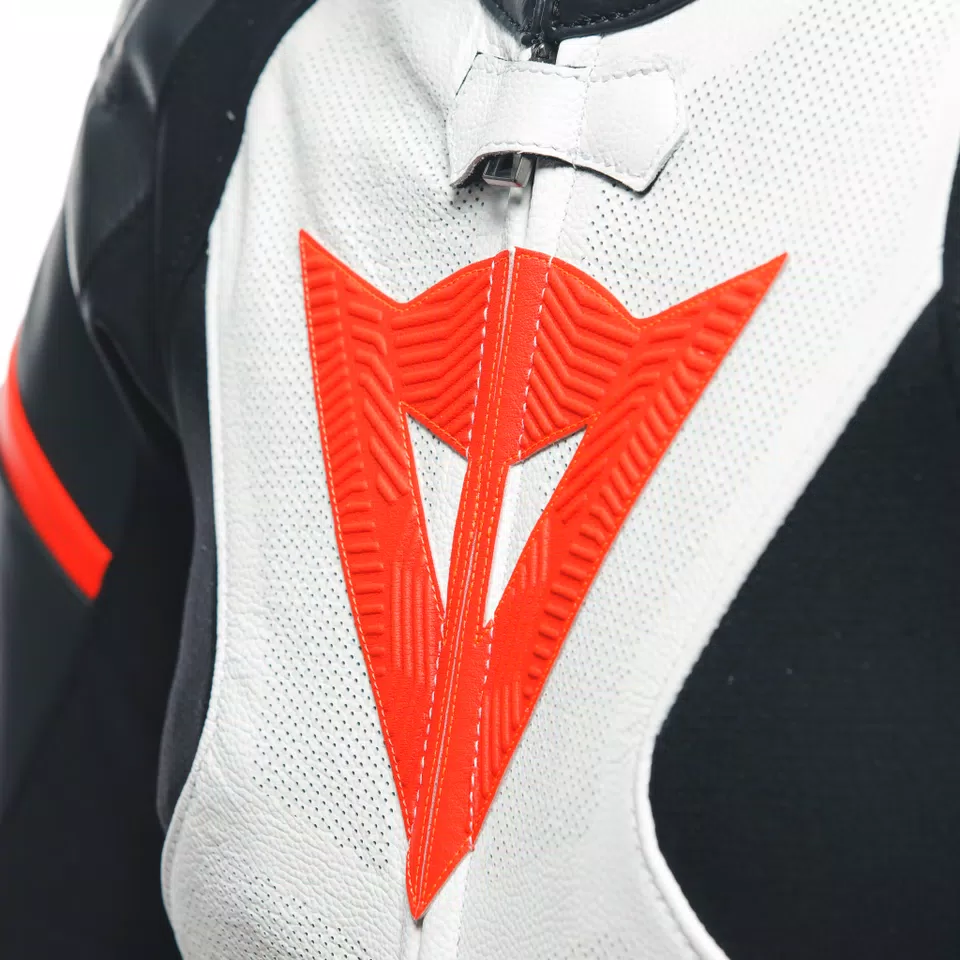 GROBNIK - WOMEN'S 1-PIECE MOTORCYCLE PERFORATED LEATHER SUIT - BLACK/WHITE/FLUO-RED - 10