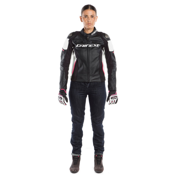 racing-3-lady-leather-jacket-black-white-fuchsia image number 5