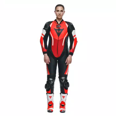MISANO 3 D-AIR® - WOMEN'S 1-PIECE MOTORCYCLE PERFORATED LEATHER SUIT WITH AIRBAG - BLACK/RED/FLUO-RED - 3