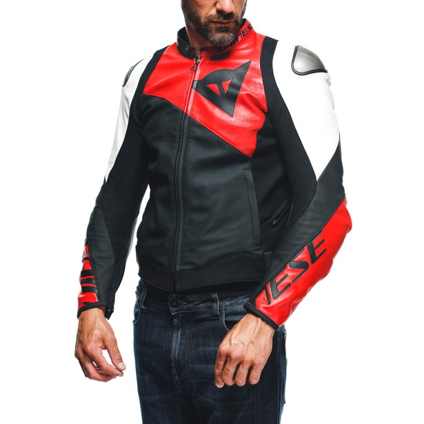 sportiva-giacca-moto-in-pelle-uomo-black-matt-lava-red-white image number 8