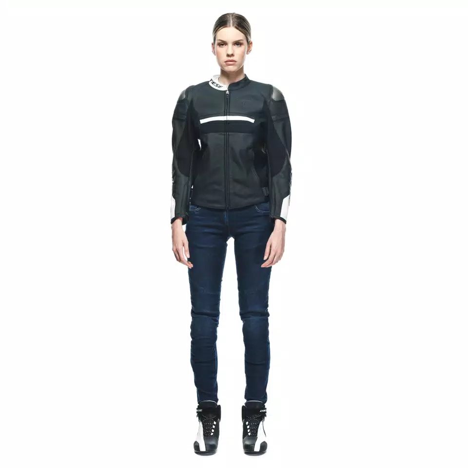 RAPIDA LADY LEATHER JACKET PERF. - BLACK-MATT/BLACK-MATT/WHITE - 3