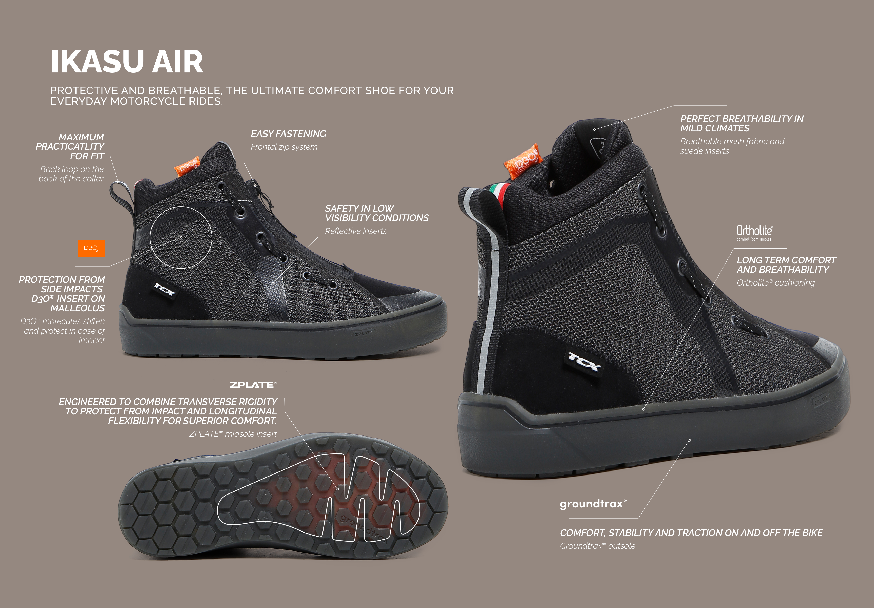 IKASU AIR MEN'S SUMMER MOTORCYCLE SHOES - BLACK | TCX