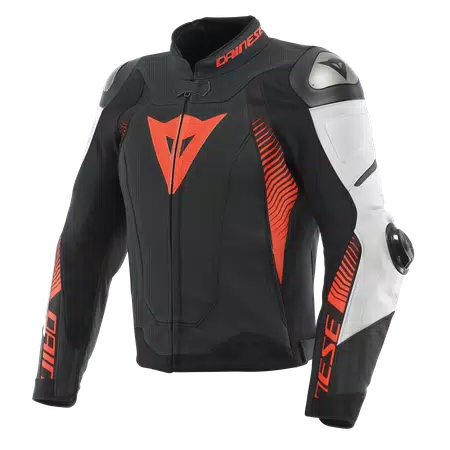 SUPER SPEED 4 - MEN PERFORATED LEATHER MOTORCYCLE JACKET - BLACK-MATT/WHITE/FLUO-RED - 1