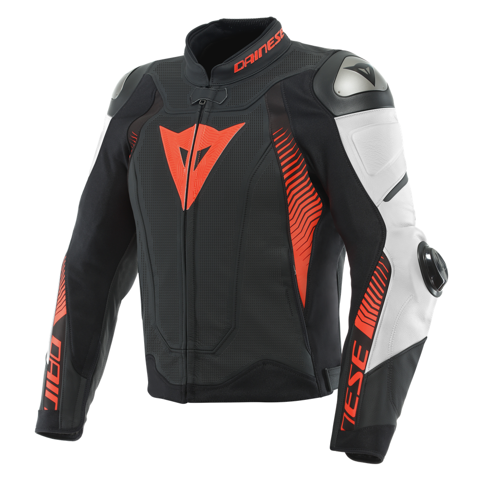 super-speed-4-giacca-moto-in-pelle-perforata-uomo-black-matt-white-fluo-red image number 0