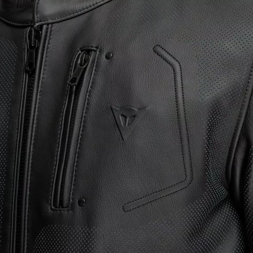 FULCRO QDF - MEN PERFORATED LEATHER MOTORCYCLE JACKET - BLACK - 8