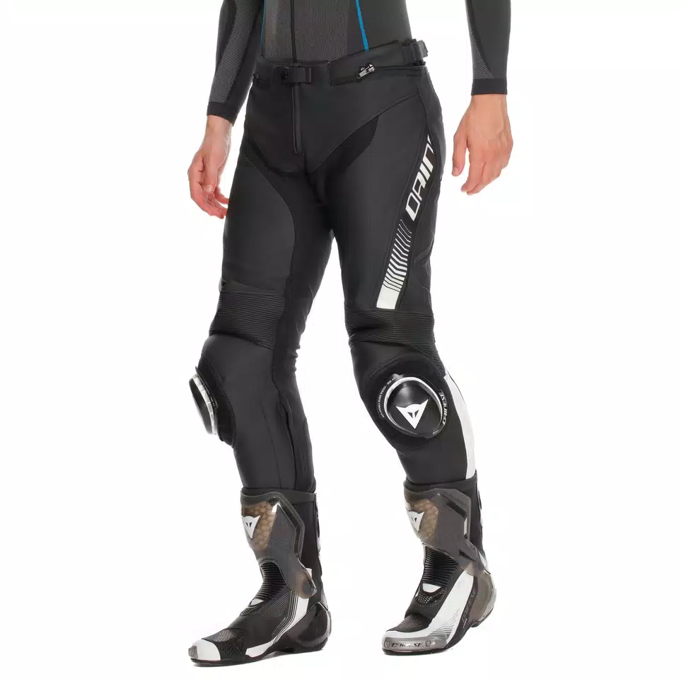 SUPER SPEED - MEN'S MOTORCYCLE LEATHER PANTS - BLACK/WHITE - 6