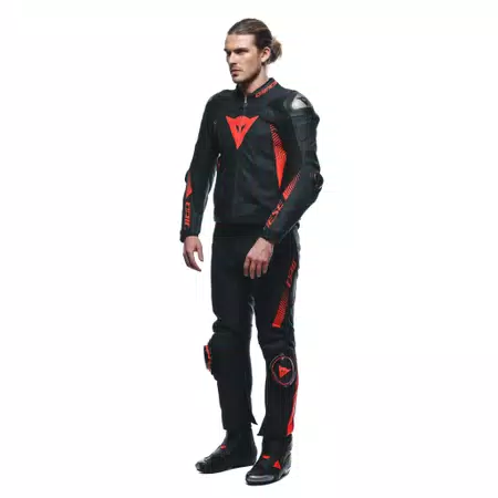 SUPER SPEED - MEN'S MOTORCYCLE LEATHER PANTS - BLACK/RED-FLUO - 4