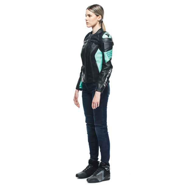 racing-4-giacca-moto-in-pelle-donna-black-acqua-green image number 3