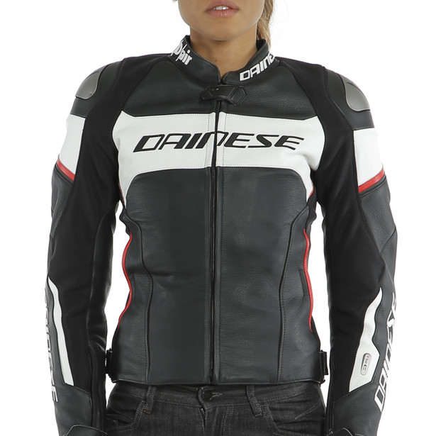 RACING 3 D-AIR® LADY LEATHER JACKET BLACK/WHITE/LAVA-RED- D-air