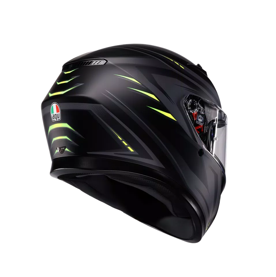 K3 SYTH MATT BLACK/YELLOW FLUO - MOTORBIKE FULL FACE HELMET E2206 -  - 6