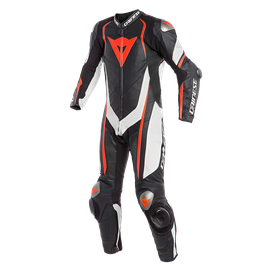 KYALAMI  1PC PERF. LEATHER SUIT BLACK/WHITE/FLUO-RED