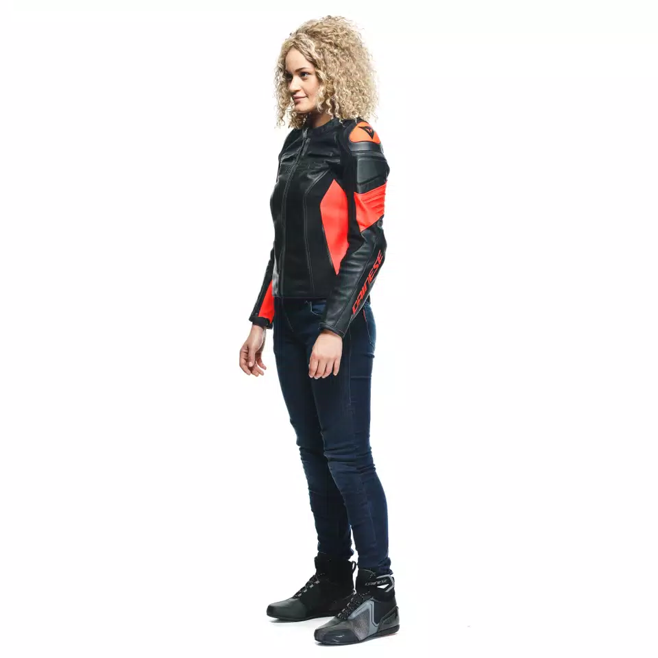 RACING 4 LADY LEATHER JACKET - BLACK/FLUO-RED - 4