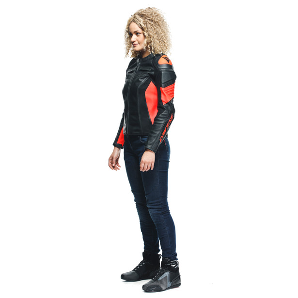 racing-4-lady-leather-jacket-black-fluo-red image number 3