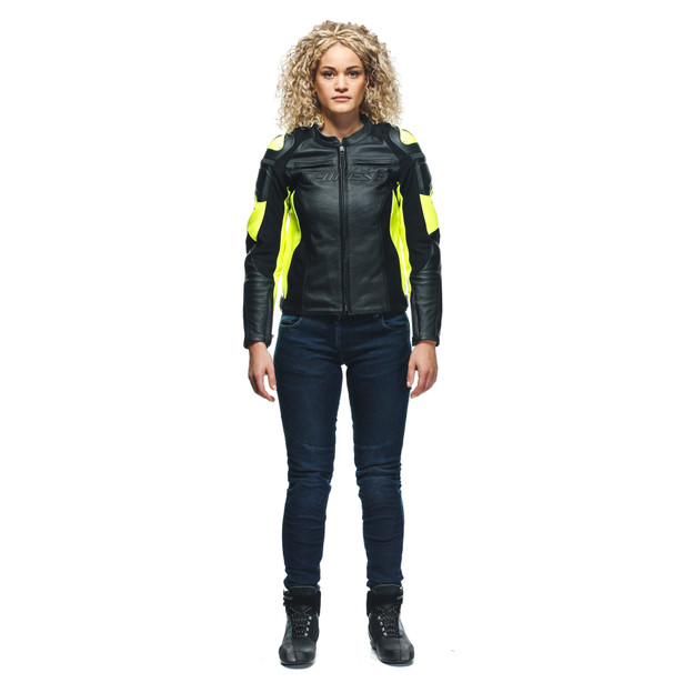 racing-4-giacca-moto-in-pelle-donna-black-fluo-yellow image number 2