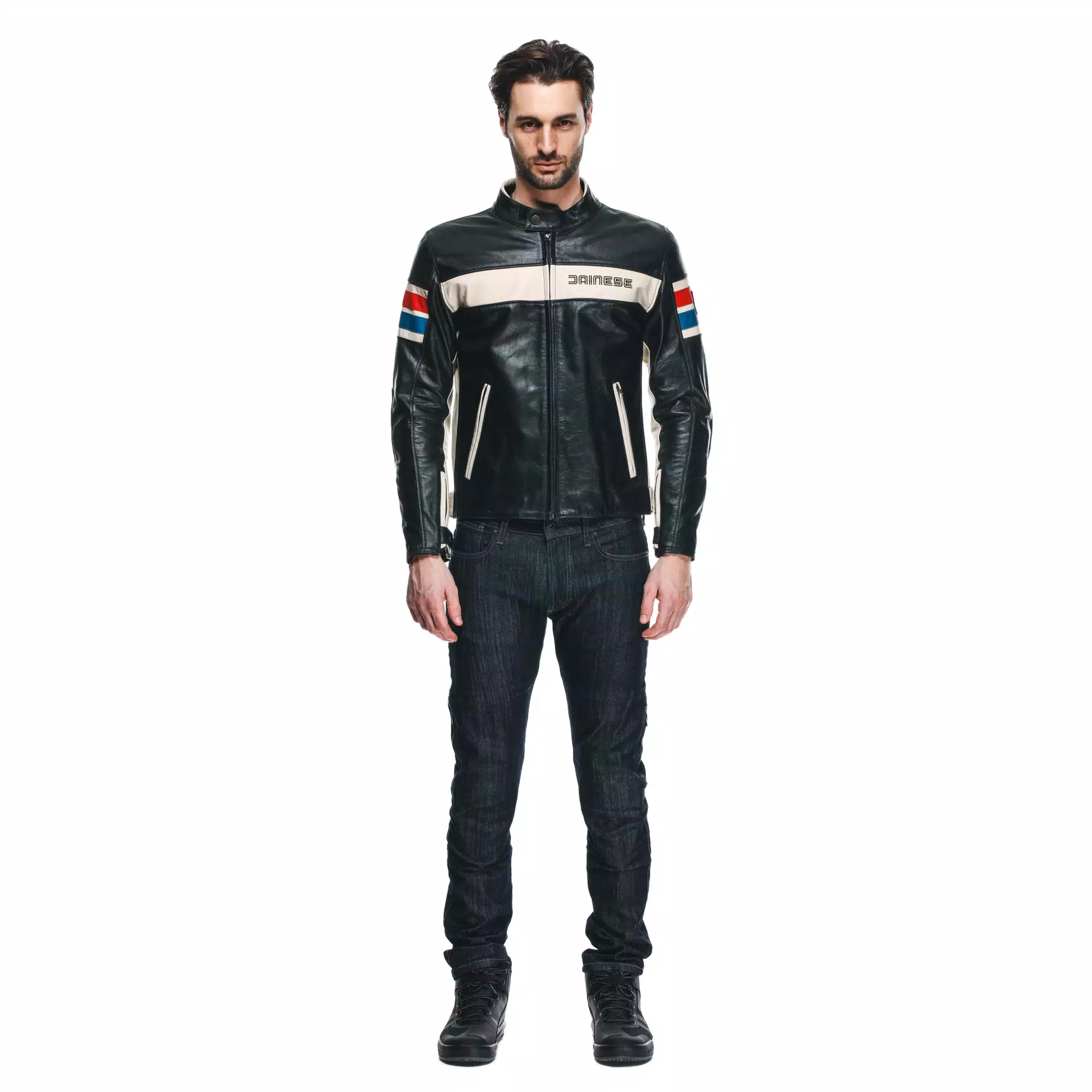 HF D1 GIACCA MOTO IN PELLE UOMO BLACK RED BLUE Dainese
