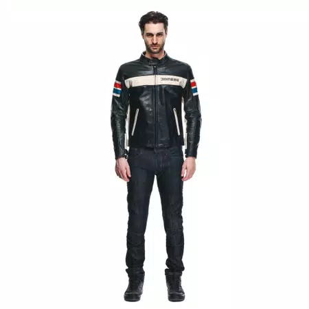 HF D1 - MEN'S MOTORCYCLE LEATHER JACKET - BLACK/RED/BLUE - 3