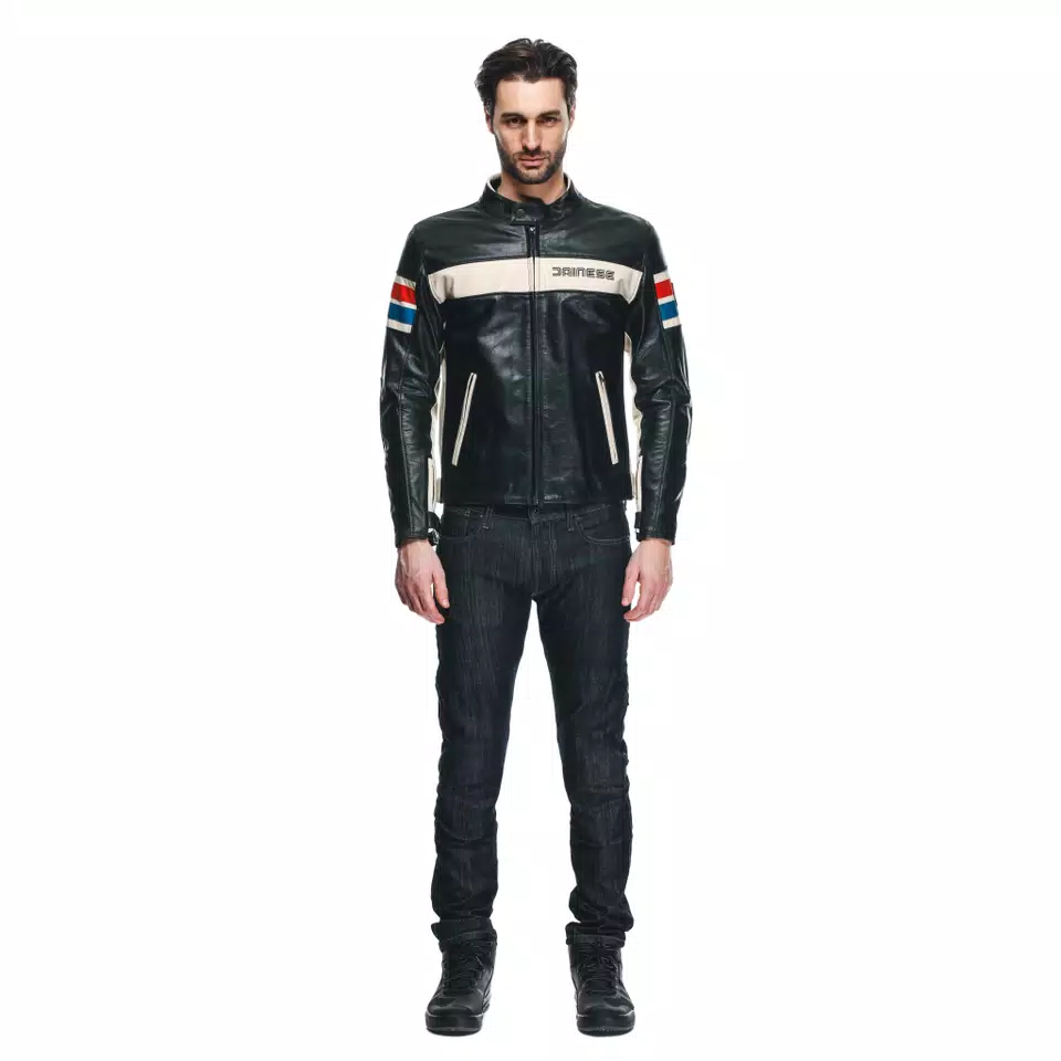 HF D1 - MEN'S MOTORCYCLE LEATHER JACKET | BLACK/RED/BLUE | Dainese