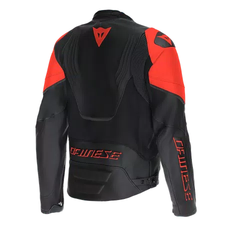 RACING 5 - MEN LEATHER MOTORCYCLE JACKET - BLACK/BLACK/RED-FLUO - 2