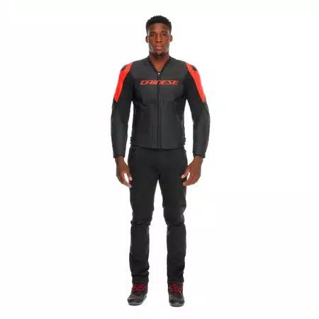 RACING 5 - MEN PERFORATED LEATHER MOTORCYCLE JACKET - BLACK/BLACK/RED-FLUO - 3