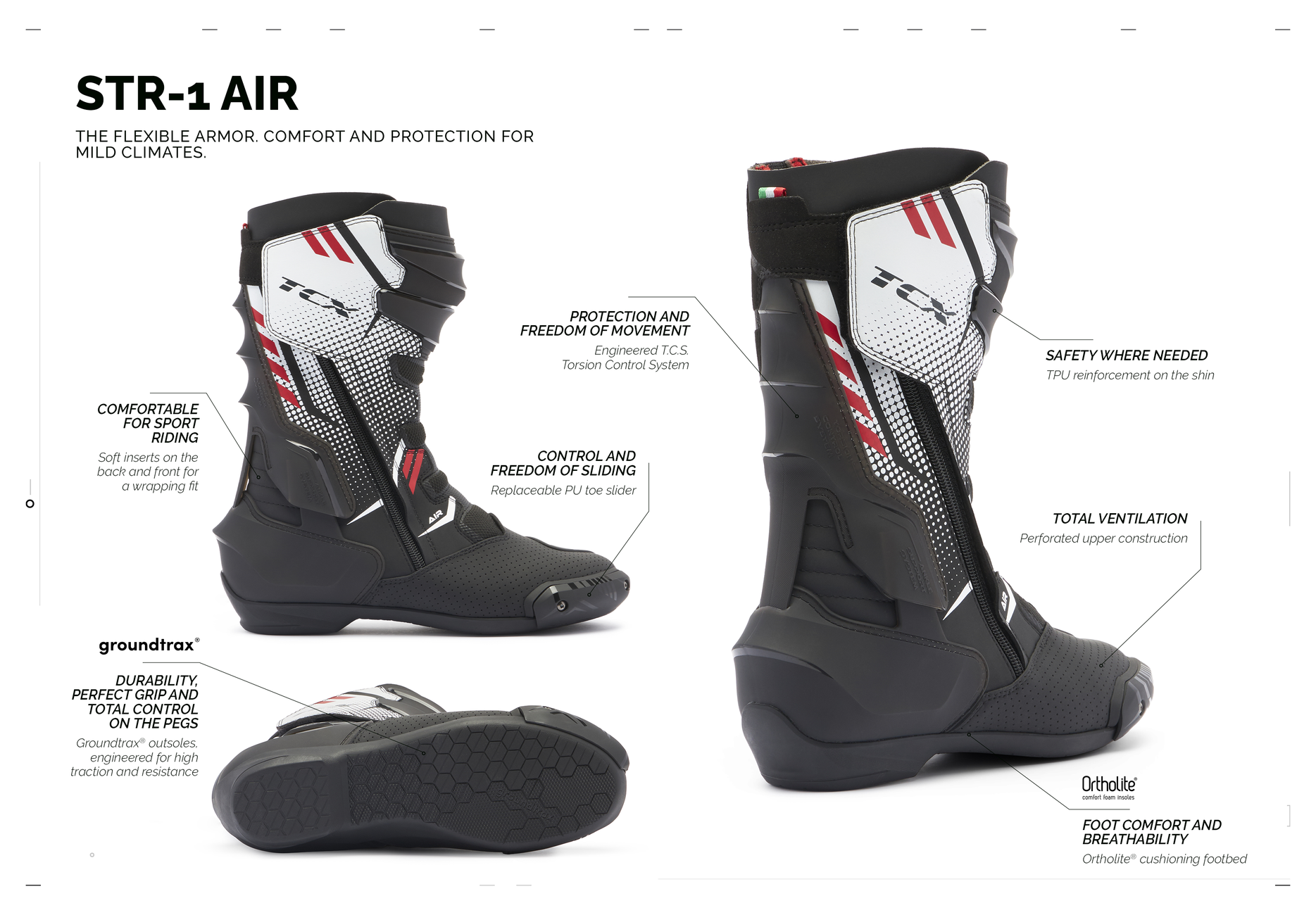 S-TR1 AIR SPORT MOTORCYCLE BOOTS MEN - BLACK/WHITE/RED | TCX